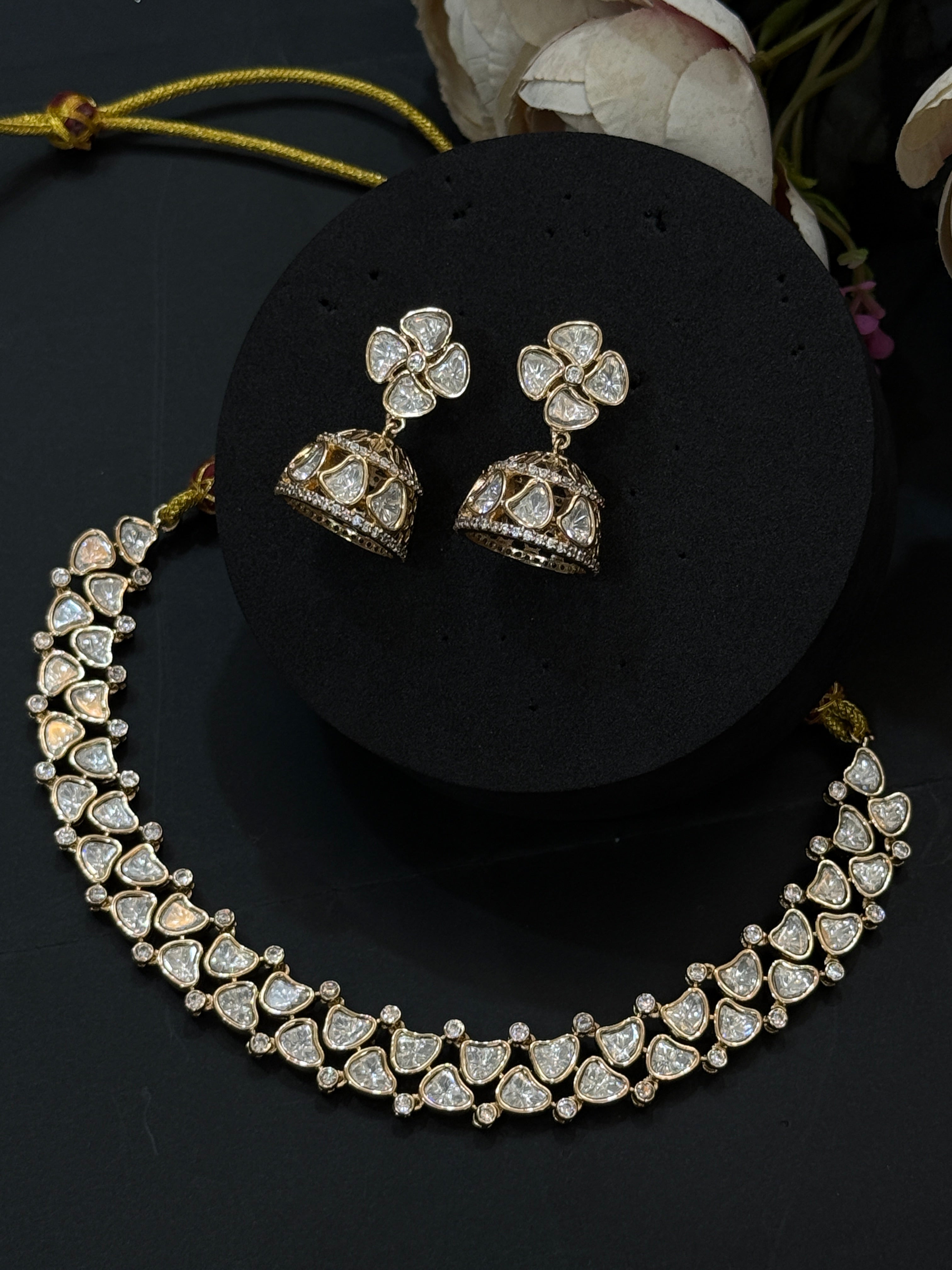Elegant Gold-Plated Moissanite Kundan Necklace Set